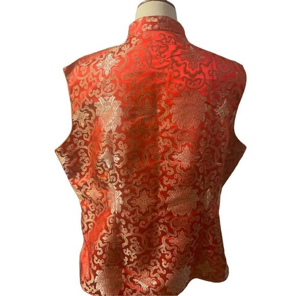 Asian Red and Gold Vintage 100% Silk Sleeveless Vest Size XXL - Picture 3 of 13
